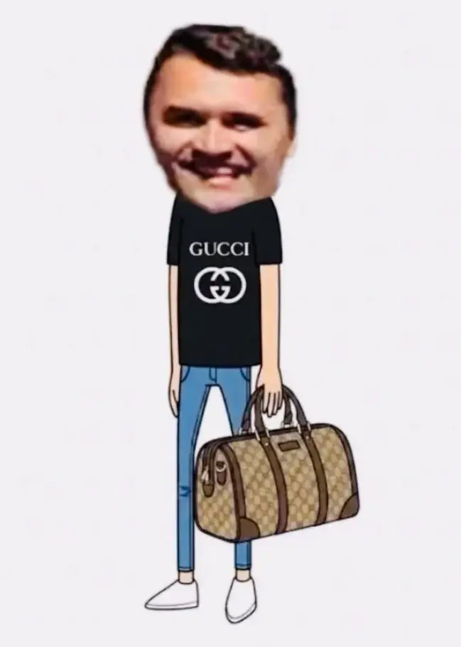 A cartoon of a man with a bag.