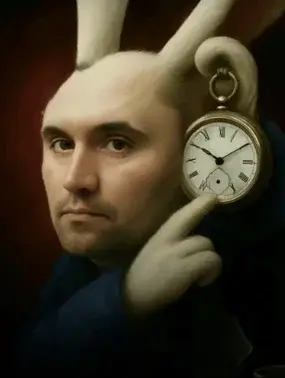 A man with a clock in his hand.