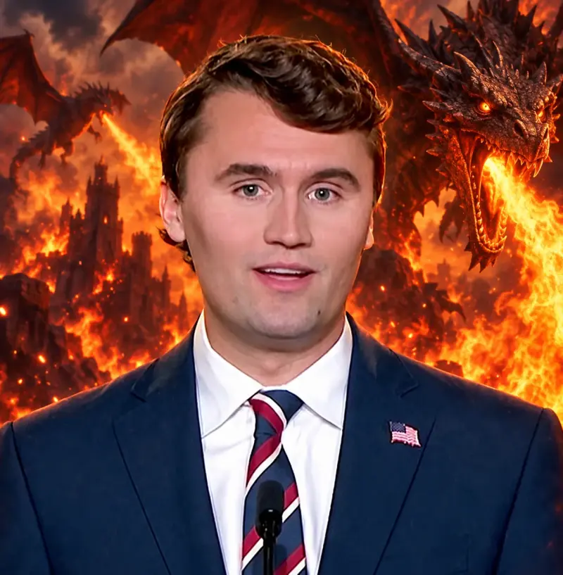 A man in a suit and tie standing in front of a fire.