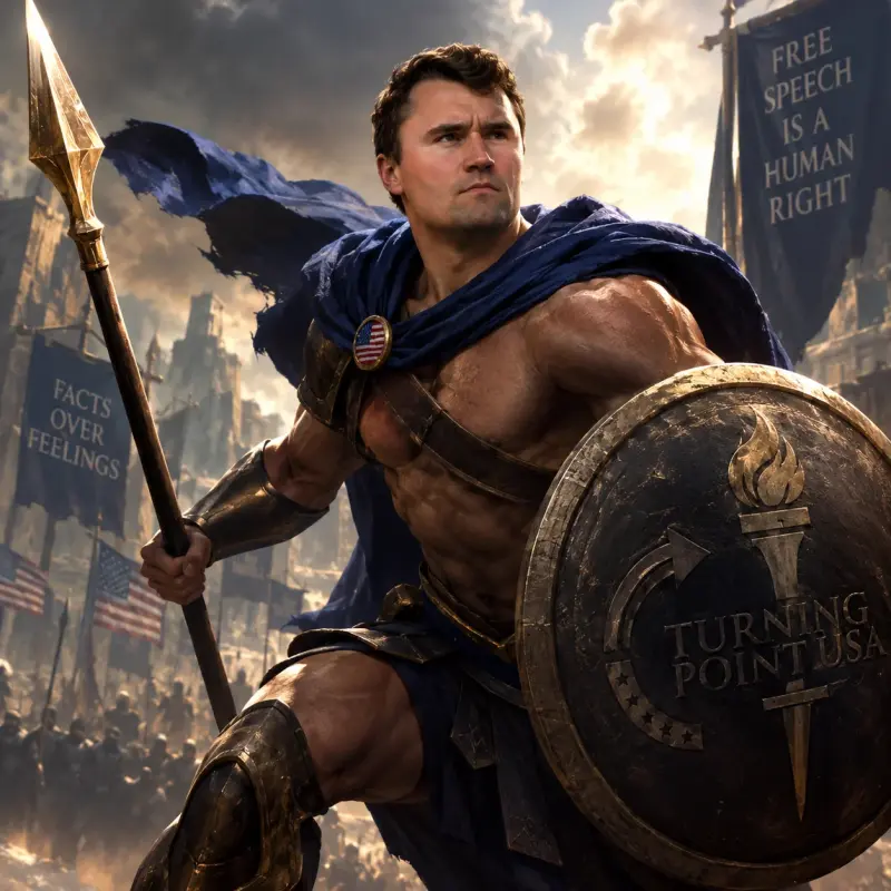 A man in a blue cape and a blue cape holding a spear.