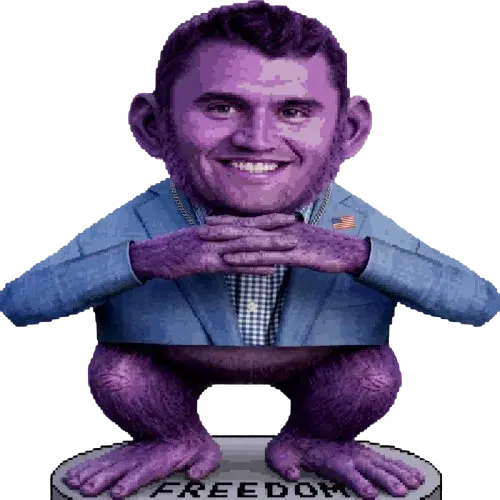 A cartoon character with a purple suit and tie.